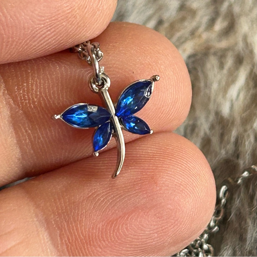 Handcrafted vintage marquis royal blue rhinestone butterfly charm necklace